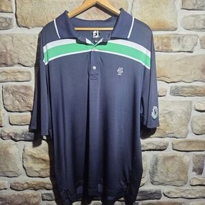 FootJoy Men's Navy Golf Polo Shirt with Green Stripe